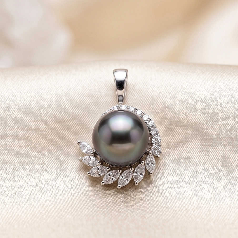 Midnight Pearl Crescent Pendant